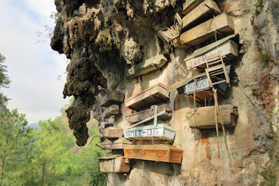 Hanging coffins outside a cave in Sagada