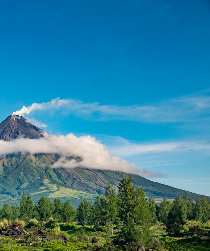 View of Mayon Volcano's smoking peak in Bicol