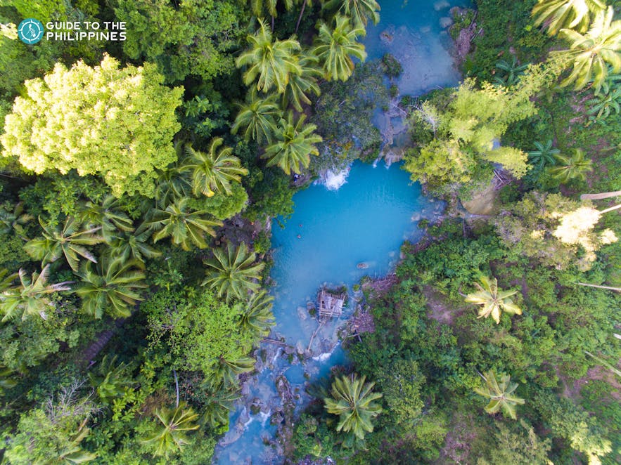 Aerial view of Cambugahay Falls in Siquijor