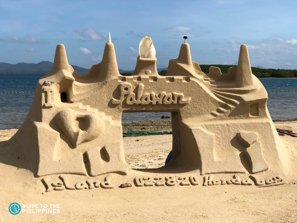 Sand castle on a beach in Honda Bay Palawan