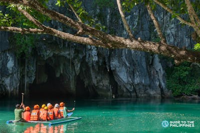 A boat full of tourists going to the Puerto Princesa Underground River