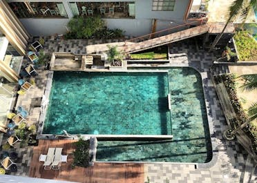 Aerial view of the pool area at Solea Palms Resort in Cebu
