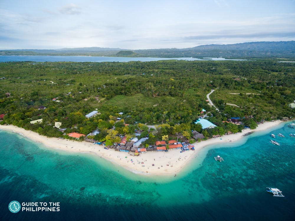 Aerial view of the beautiful island of Moalboal in Cebu