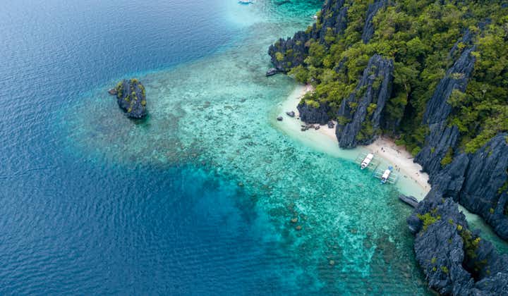 Aerial view of Miniloc Island in El Nido Palawan