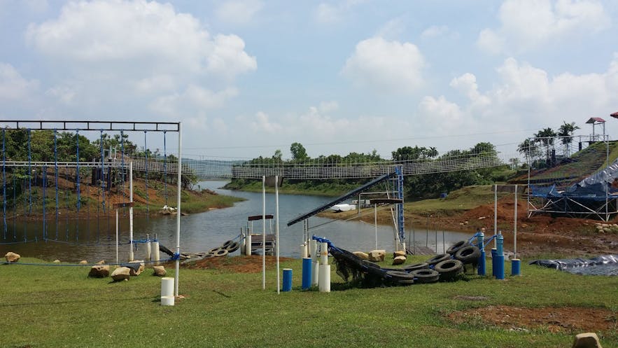 Mountain Lake Resort's obstacle course beside Lake Caliraya