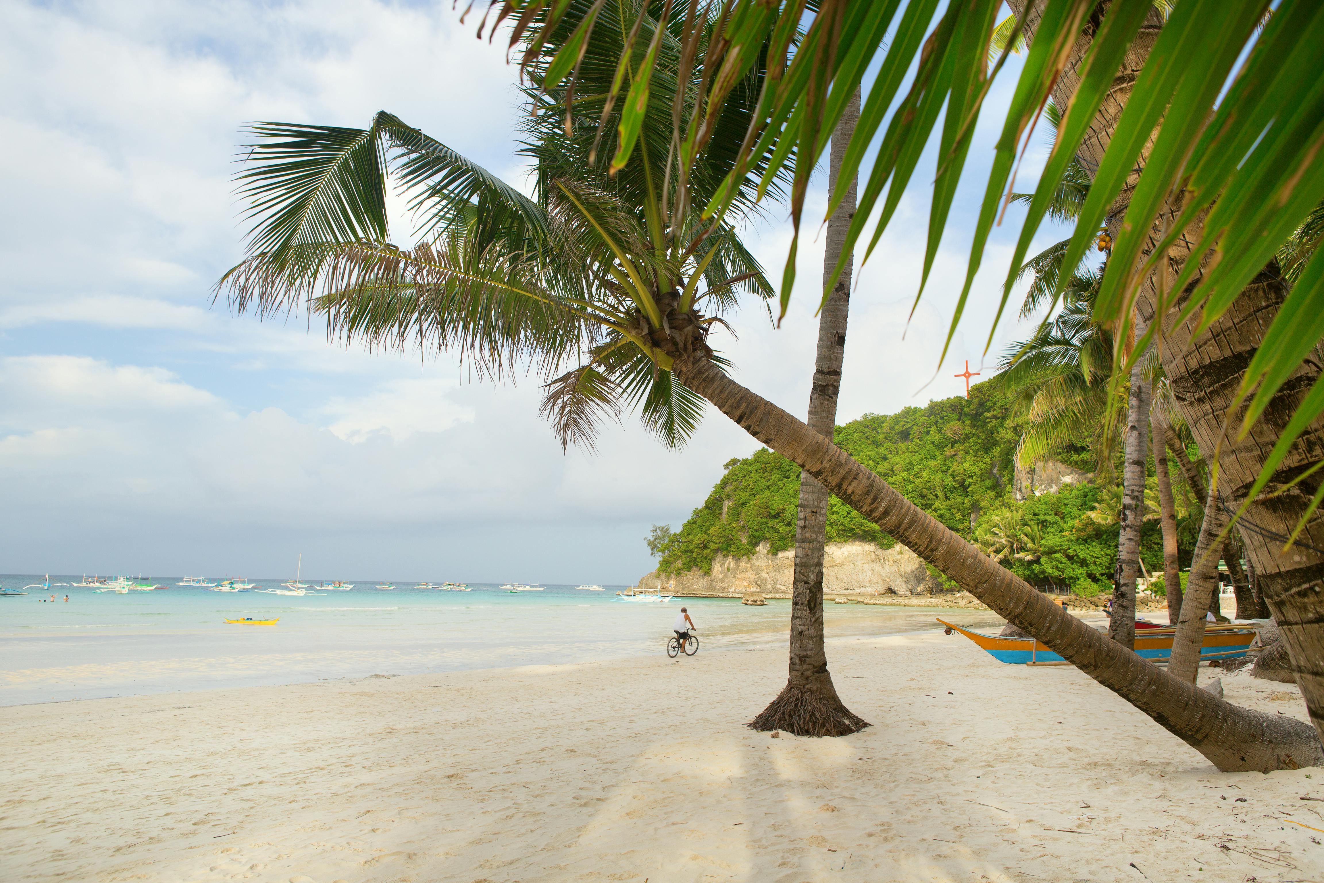 Famous white sand beach of Boracay Island