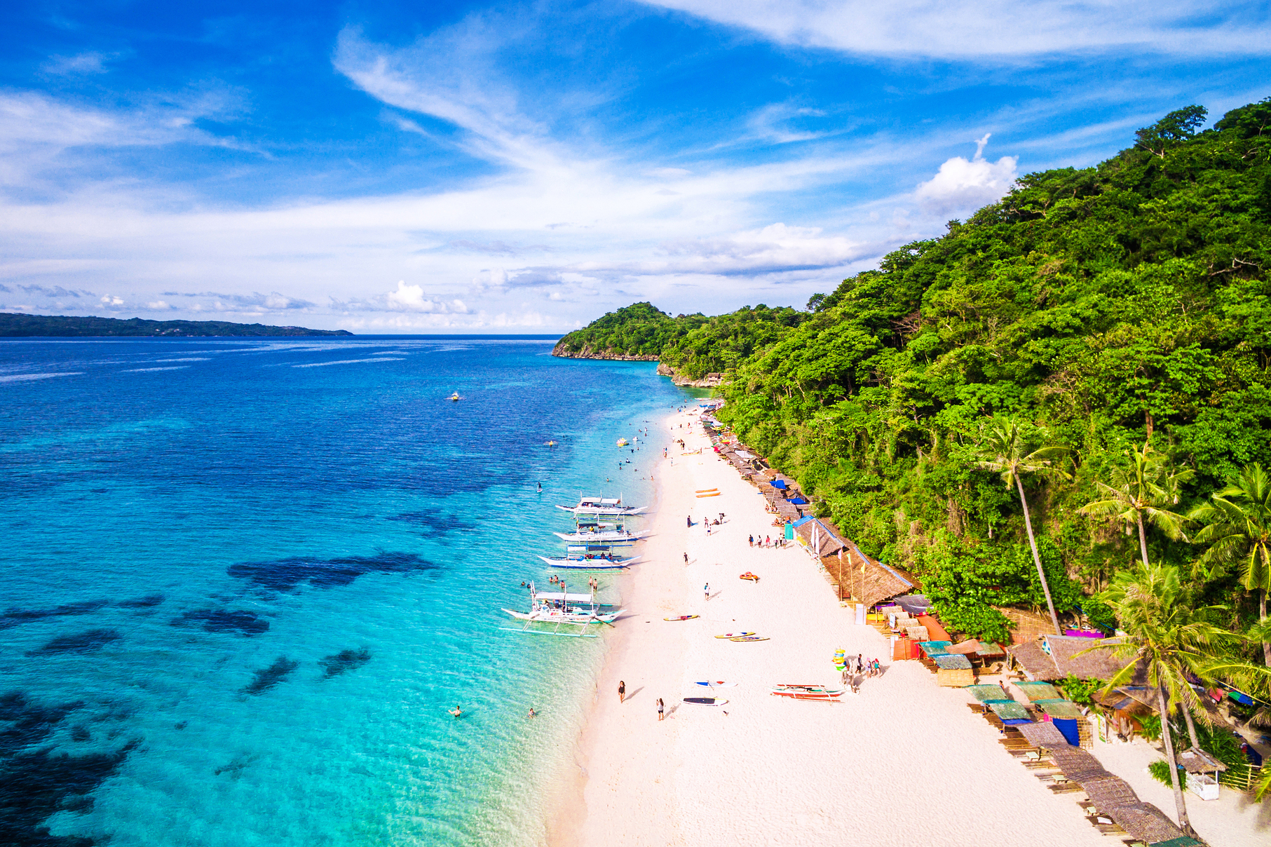 Famous white sand beach of Boracay Island