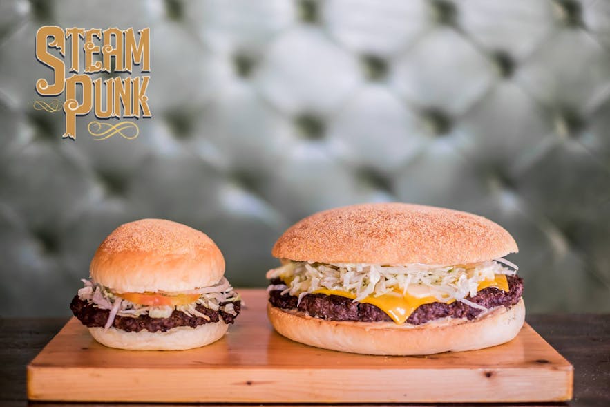 Steampunk Burgers' regular and triple x burger