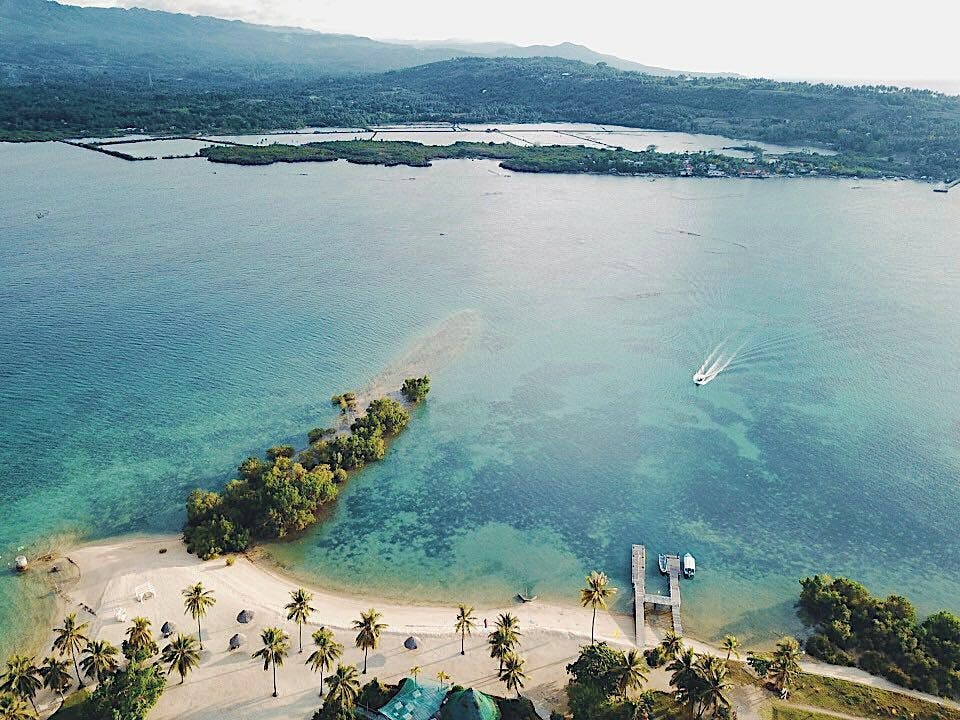 Aerial beach view of Badian Island Wellness Resort