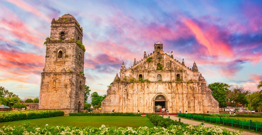 Colorful skies in Paoay Church in Laoag, Ilocos Norte