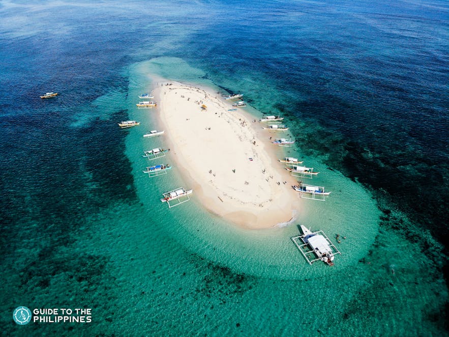 Aerial view of Naked Island, Siargao