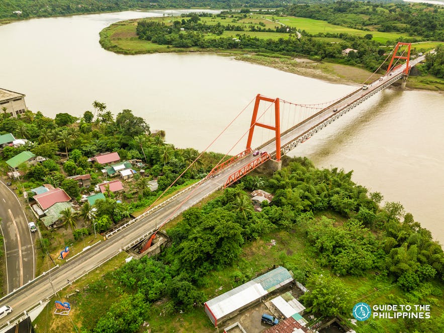 Aerial view of Magapit Suspension Bridge and Cagayan River