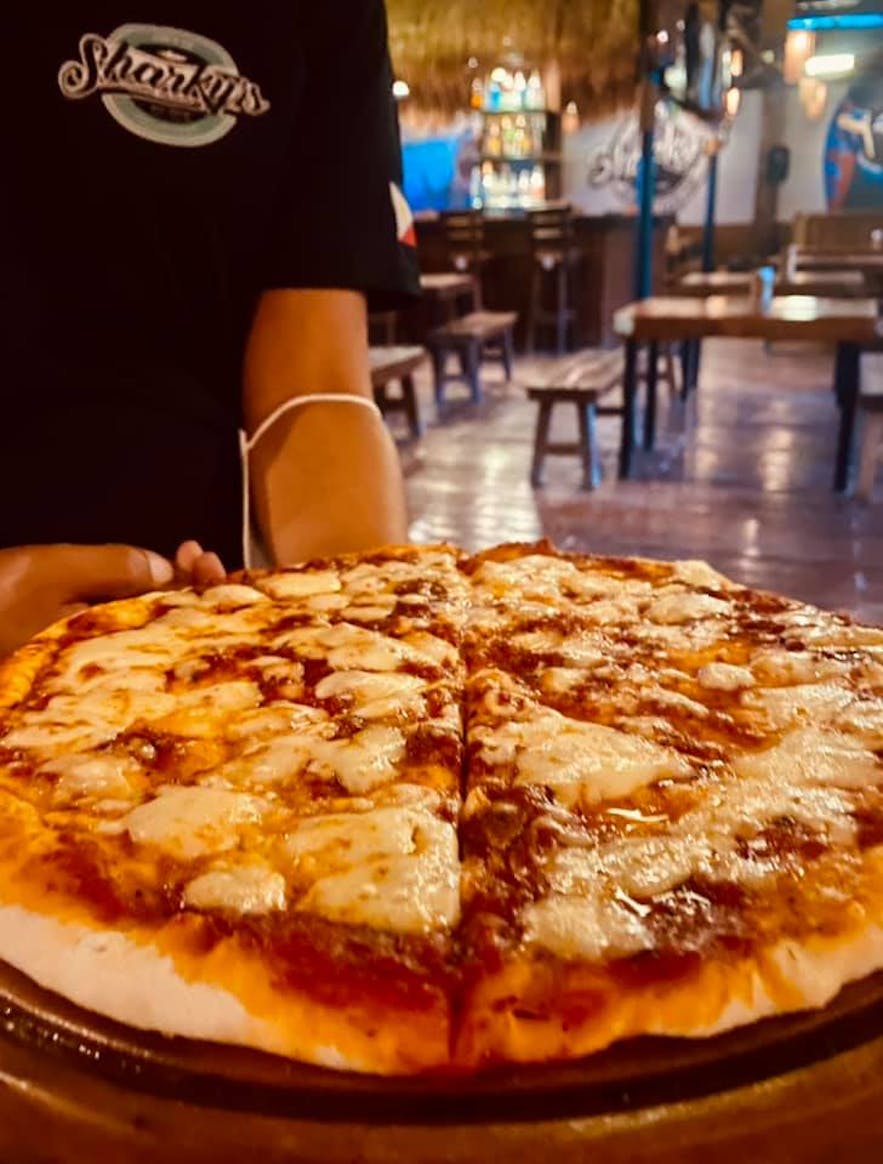 Sharky’s Restobar's four cheese pizza