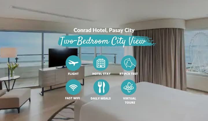 Manila Quarantine from LAX at Conrad Hotel with Philippine Airlines | 2BR, Meals & Virtual Tours