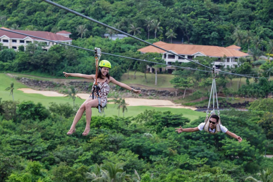 Tourists try the zipline in Fairways and Bluewater Boracay