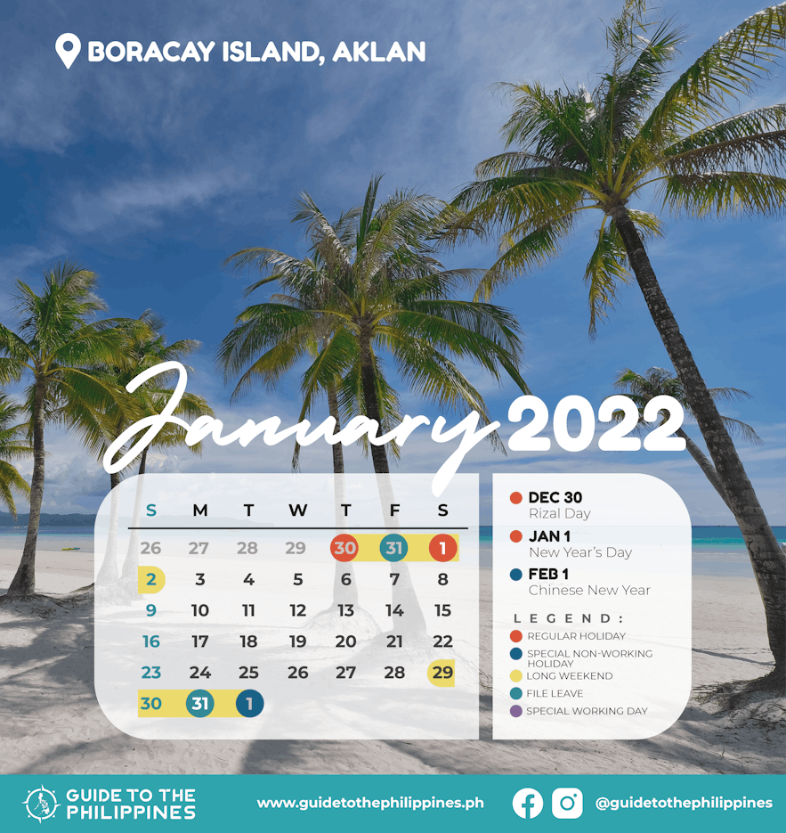 Guide to the Philippines 2022 January Calendar with Holidays