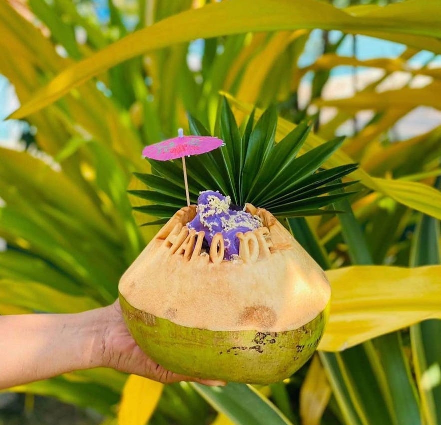 Halo Halo de Iloko Balay halo-halo in a coconut shell