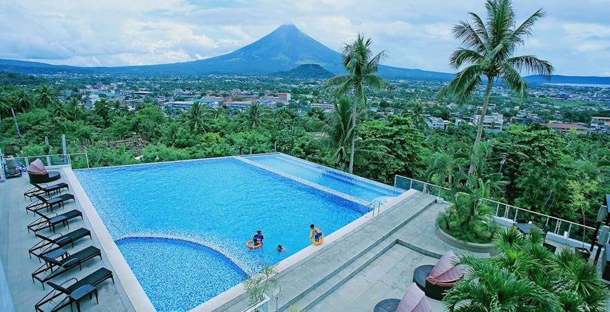 Pool of The Oriental Legazpi overlooking Mayon Volcano