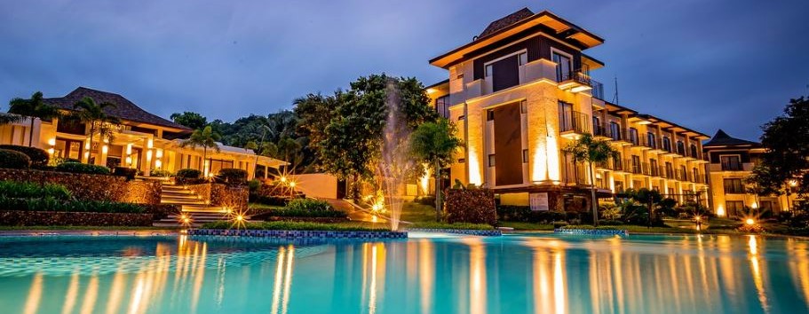 Swimming Pool at night. Bacau Bay Resort Coron, Palawan