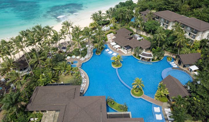 Aerial view Movenpick Resort and Spa Boracay showing Station 0 beach and pool