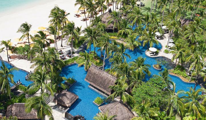 Pool and beach aerial view of Shangri-La Boracay Resort
