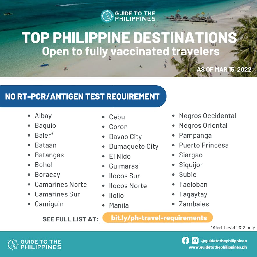 Philippine destinations without covid test requirement