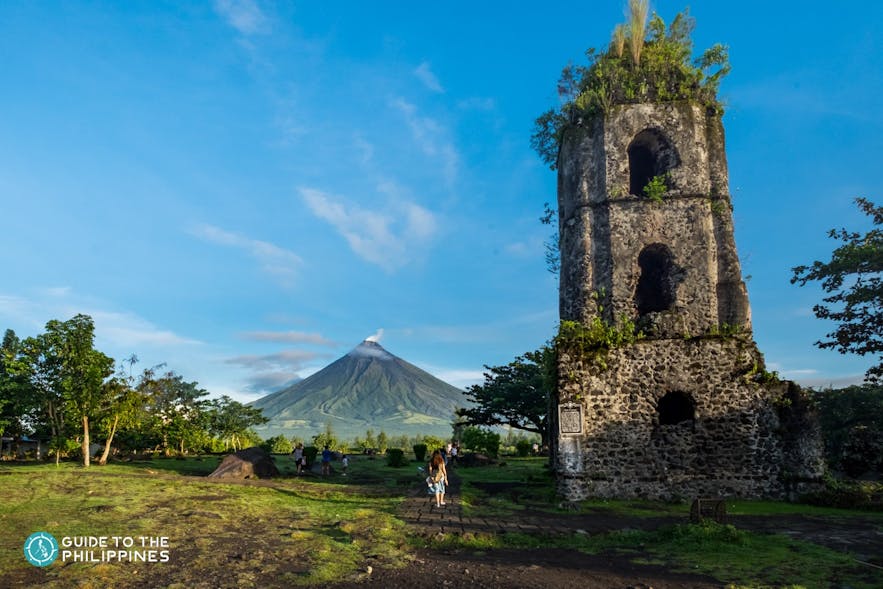 Mayon Volcano towers behind Cagsawa Ruins