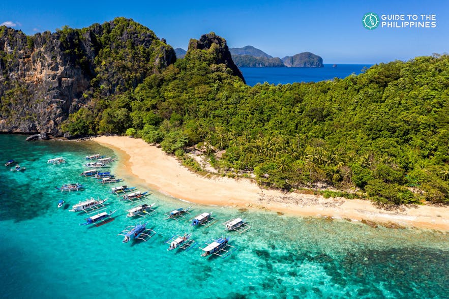 Aerial view of Helicopter Island in Palawan