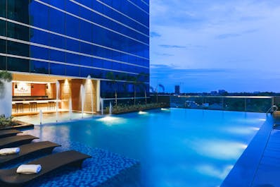 Swimming pool at night of Savoy Hotel Mactan, Cebu, Philippines