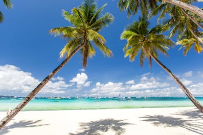The famous powdery white san beach of Boracay Island, Philippines