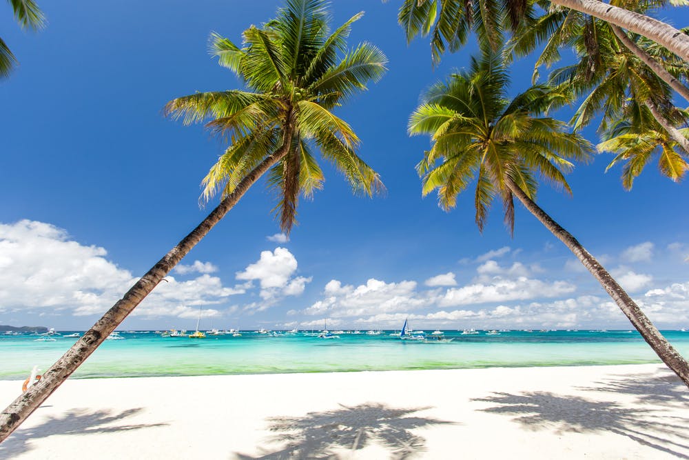 The famous powdery white san beach of Boracay Island, Philippines
