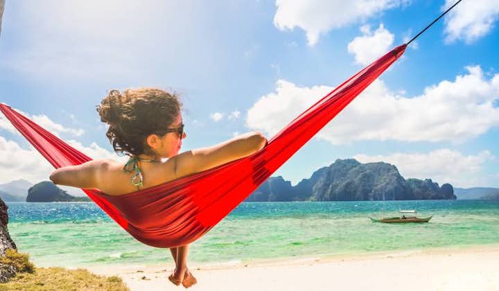 Enjoying the sun and sand on a hammock in Boracay Island, Philippines