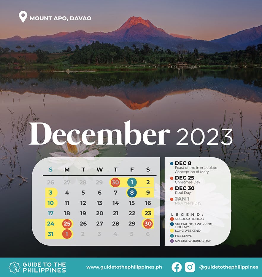 Guide to the Philippines 2023 December Calendar with Holidays and Long Weekends