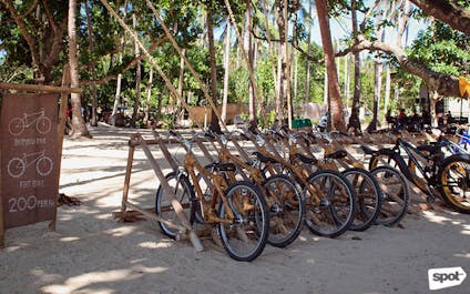 Explore and tour around the entire Lio's beachfront by renting bamboo bikes in El Nido, Palawan