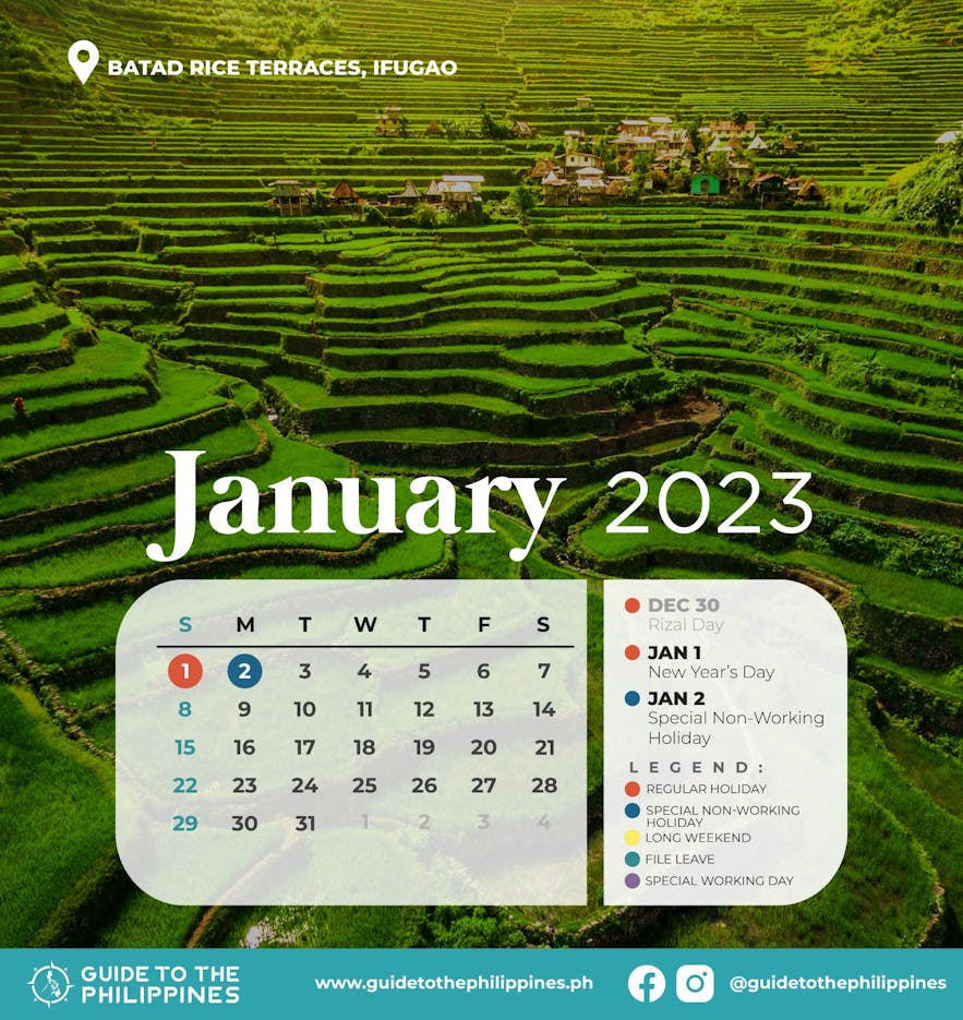 Guide to the Philippines 2023 January Calendar with Holidays and Long Weekends