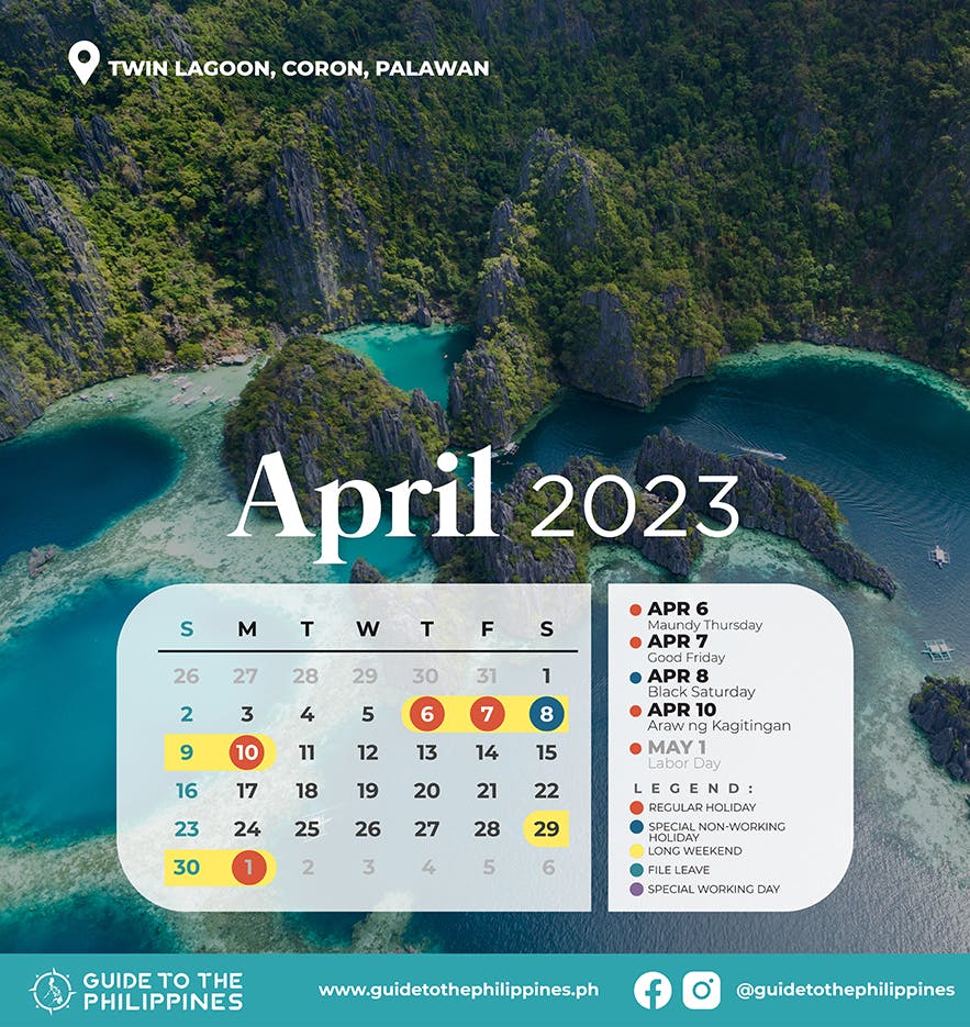 Guide to the Philippines 2023 April Calendar with Holidays and Long Weekends