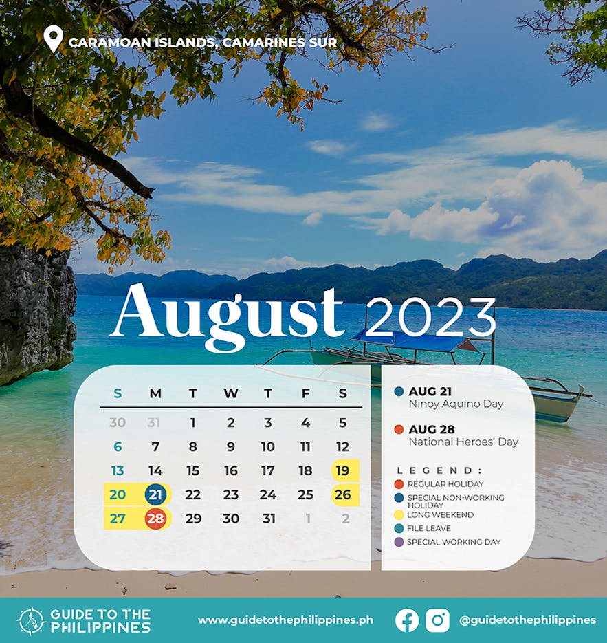 Guide to the Philippines 2023 August Calendar with Holidays and Long Weekends