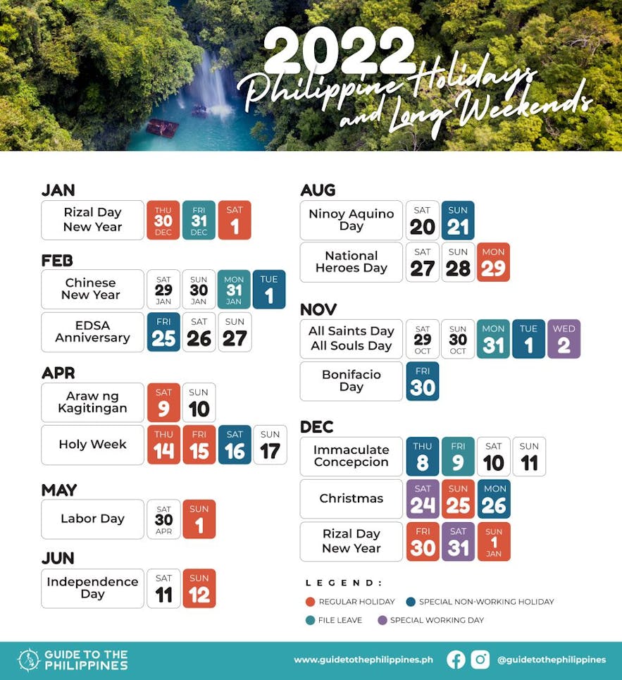 2022 Philippine Holidays Calendar Holy Week, Long Weekends, When to
