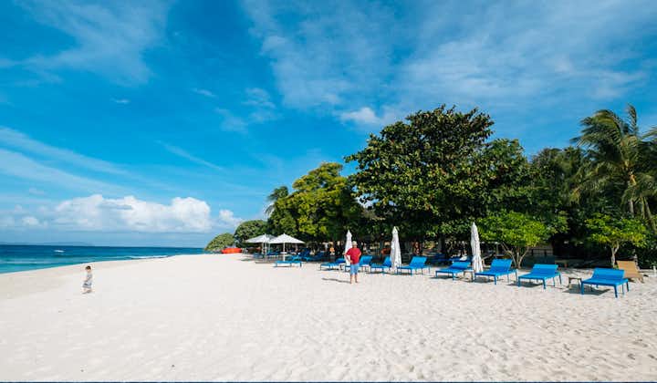 Pristine white sand beach of Club Paradise Coron, Palawan
