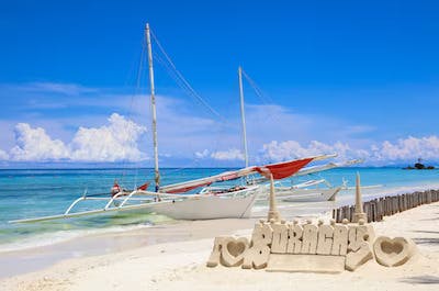 Famous white beach strip of Boracay Island, Aklan