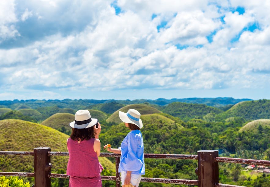 Tourists at the Chocolate Hills in Bohol