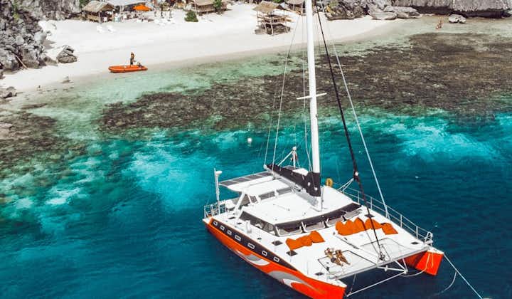 El Nido Seacret Luxury Catamaran Yacht Whole-Day Shared Island Hopping Tour with Transfers