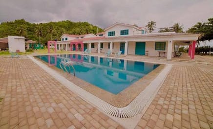 Pool and facade of rooms at Lazuli Resort, San Vicente, Palawan