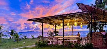 Sunset at the long beach of San Vicente, Palawan from Lazuli Resort