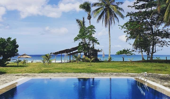 Outdoor pool overlooking the long beach at Lazuli Resort, San Vicente, Palawan