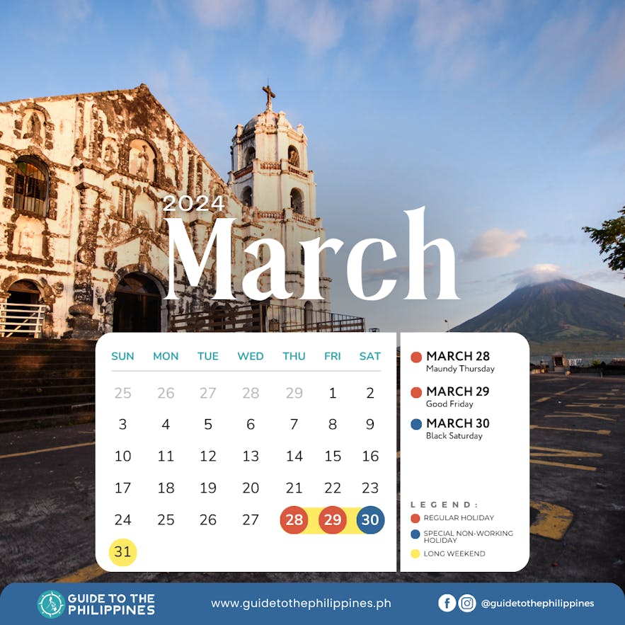 2024 Philippines March holiday calendar