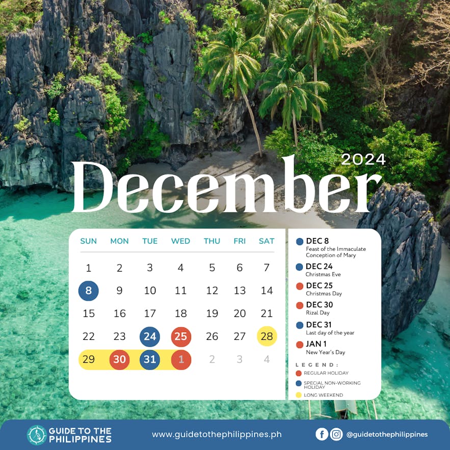 2024 Philippines December holiday calendar