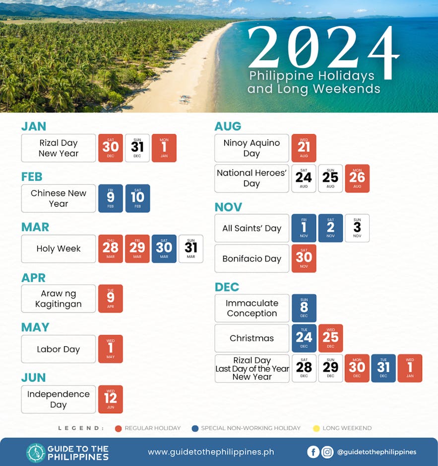 2024 Philippine long weekend holidays calendar