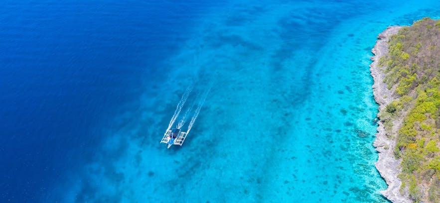 Aerial view of a boat in Moalboal 