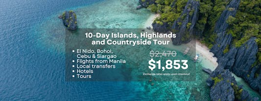 Thrilling 10-Day Islands, Highlands & Countryside Tour to El Nido, Bohol, Cebu & Siargao from Manila